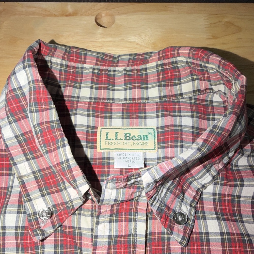 L.L.Bean Men's L Regular Plaid LS Button-Up Shirt Pockets‎ Red Green